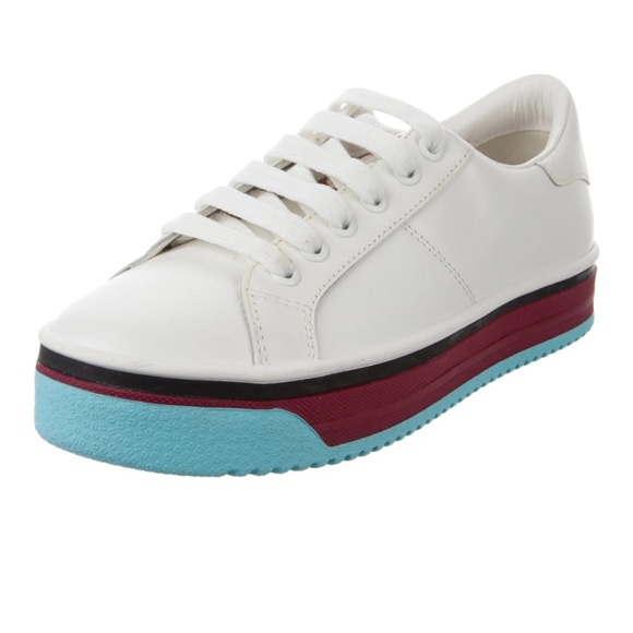 NEW Marc Jacobs Women's Slip On White Leather Blue & Burgundy Sole Sneakers 37 7 - Picture 1 of 12